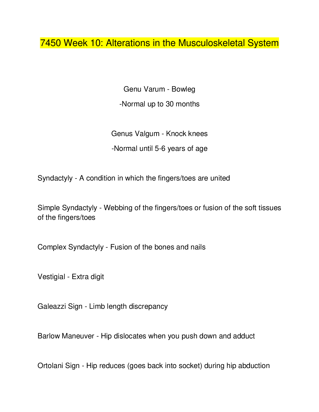 Preview image for 7450 Week 10: Alterations in the Musculoskeletal System